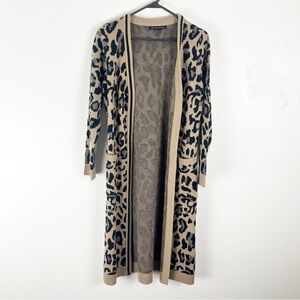 BOSTON PROPER Animal Print Flat Pockets Longline Open Cardigan, Size XS